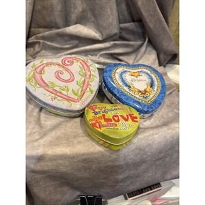 3 Brighton Heart‎ Shaped Metal Tin Lot Jewelry Trinket Gift Storage Keepsake Box